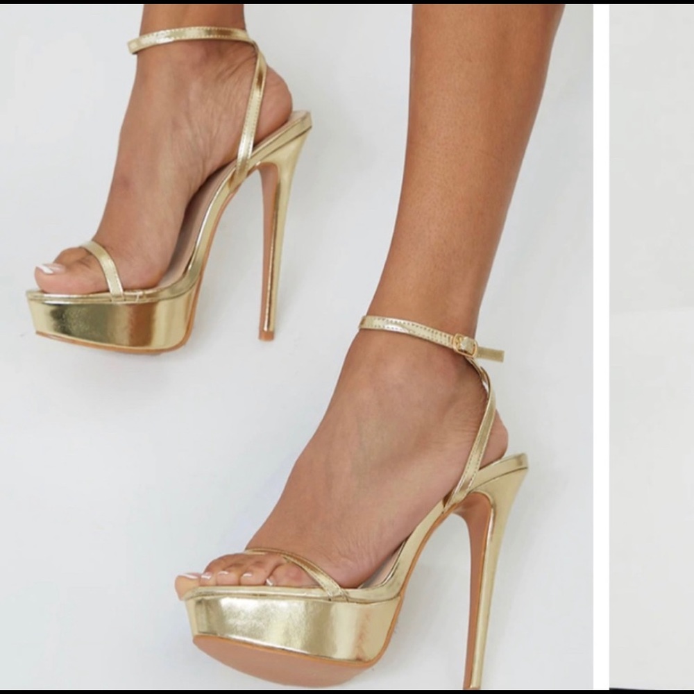 Gold Platform Strappy High Heels- PLT
